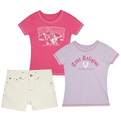 Girls Denim Shorts and Graphic Tee Set for Summer