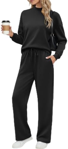 Ekouaer Women's Mock Neck Lounge Set with Wide Leg Pants