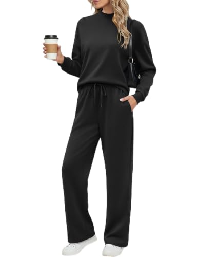 Ekouaer Women's Mock Neck Lounge Set with Wide Leg Pants