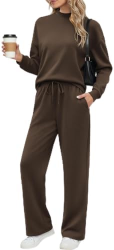 Ekouaer Women's Mock Neck Lounge Set with Wide Leg Pants