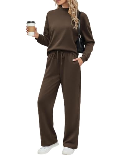 Ekouaer Women's Mock Neck Lounge Set with Wide Leg Pants