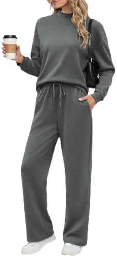 Ekouaer Women's Mock Neck Lounge Set with Wide Leg Pants