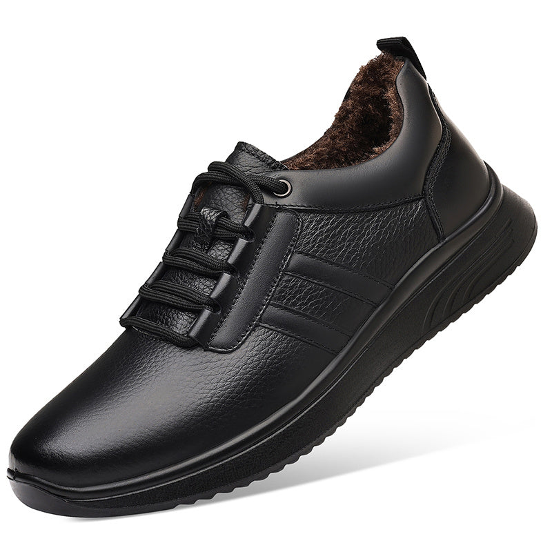 Men'S Fleece Lined Sneakers | Simple Panel Design, Heel Pull Tab, Trendy Casual Shoes for Campus Life and Dating, Low Top, Genuine Faux Leather Upper, Fabric Insole and Inner Material, Solid Color