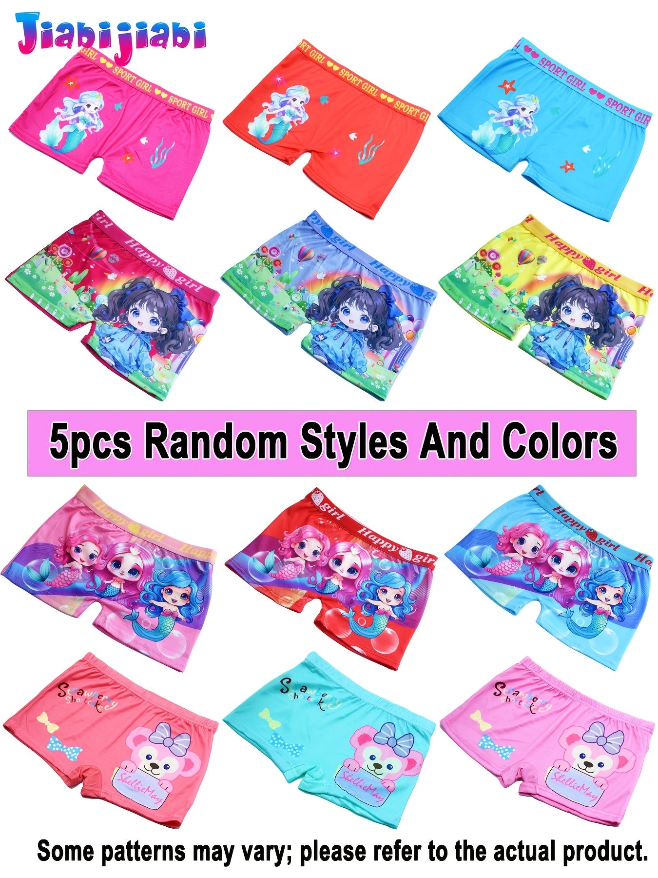 Girls' Breathable Cartoon Boyshorts Underwear, Soft Elastic Waist