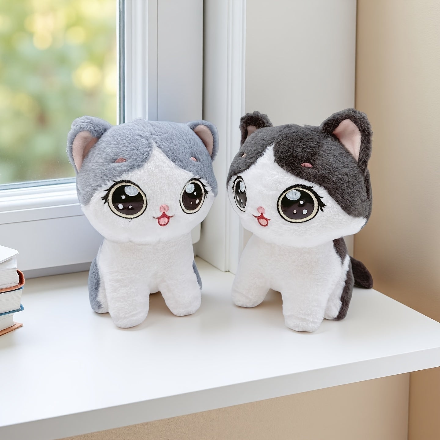 Adorable Kawaii Cat Plush Toy - Soft, Fluffy Stuffed Animal in Gray/Black - Perfect for Home & Sofa Decor, Ideal Birthday or Holiday Gift