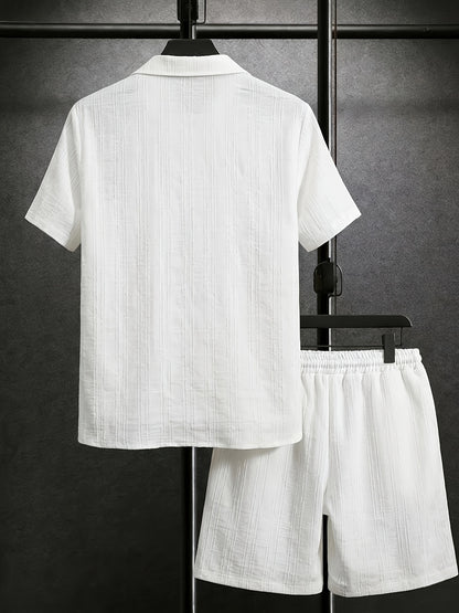 Men's Casual Short-Sleeve Shirt & Drawstring Shorts Set