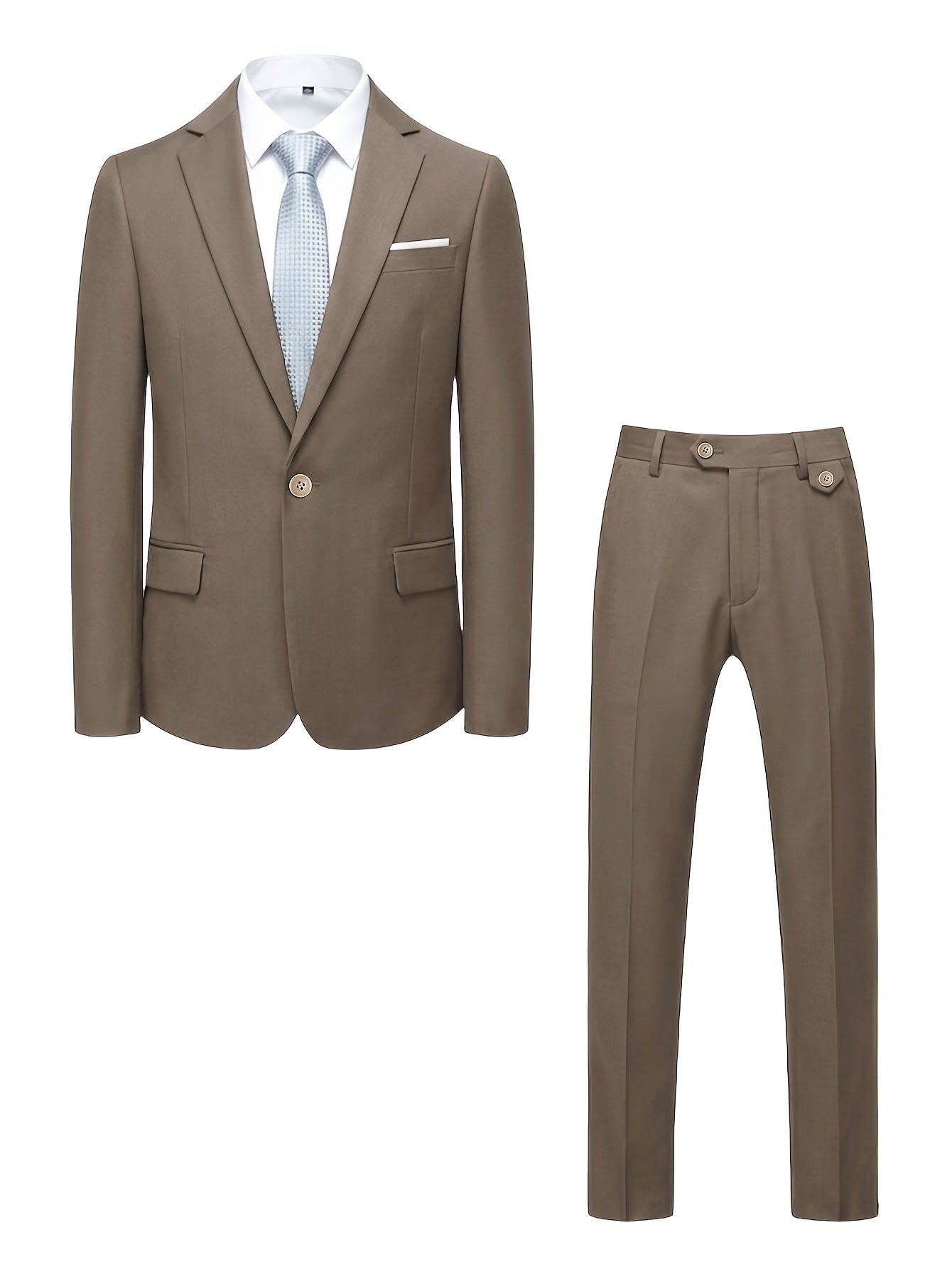 Men's Casual Business Suit 2-Piece Set with Lapel Collar