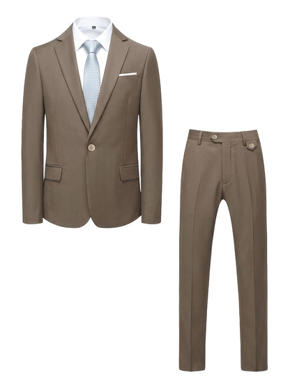 Men's Casual Business Suit 2-Piece Set with Lapel Collar