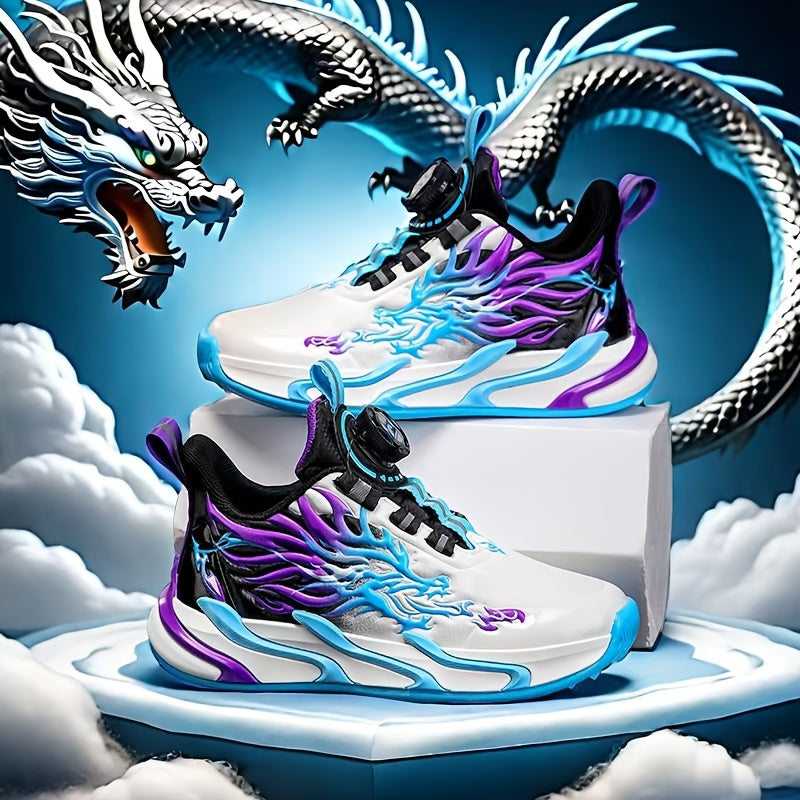 Youth Rotary Buckle Striped Cross-Training Sneakers - Low Top PU Upper, Fabric Inner, PVC Sole, Fabric Insole for Ages 14 and Under - Stylish Fitness Running Shoes for