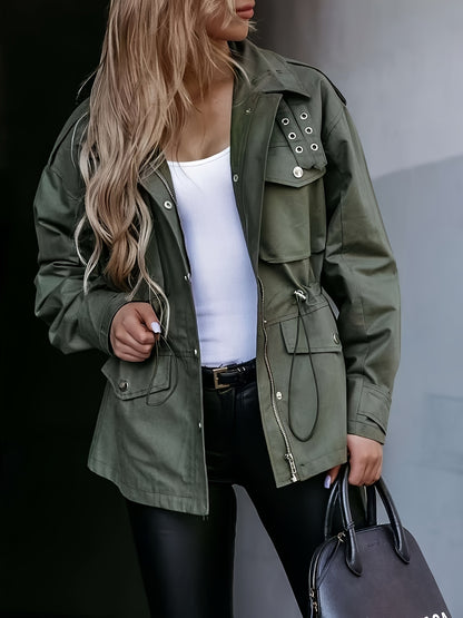 New Women'S Long-Sleeve Drawstring Jacket Coat in Retro European And American Style for Spring And Autumn 2025.