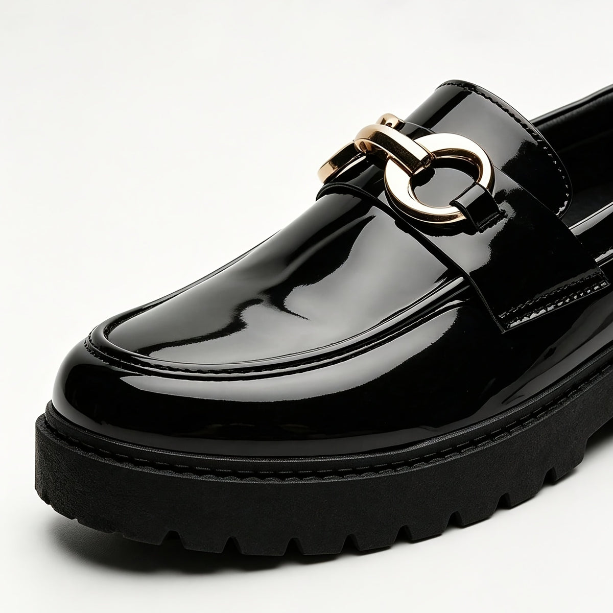 Men's British Style Slip-On Loafers with Metal Buckle, Rubber Sole