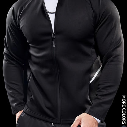 Men's Athletic Jacket - Quick-Dry Gym Coat with Zipper Closure, Lightweight Workout Jacket for Running, Hiking, Training - Olive Green Athletic Outerwear (Machine Washable) - Bodybuilding & Casual Streetwear, Workout Clothes,