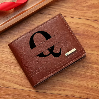 1pc Men's Business Style Faux Leather Wallet, Customizable Text and Initials, Solid Color Faux Leather with Contrast Accents, Compact Short Bifold Design for Easy Carrying - Perfect Birthday Gift for Boyfriend and Father, Per