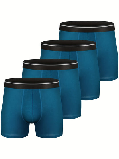 Men's 4-Pack Cotton Stretch Trunk Underwear with Wide Elastic Band