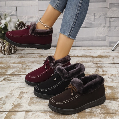 Women's Thick Fleece-Lined Non-Slip Warm Shoes for Winter | Slide On Indoor/Outdoor Casual Ankle Boots, Comfortable Flat Bottom Short , Winter Boots for Women Elegant Classy, Boots with Heels, Wide Width Boots for Women