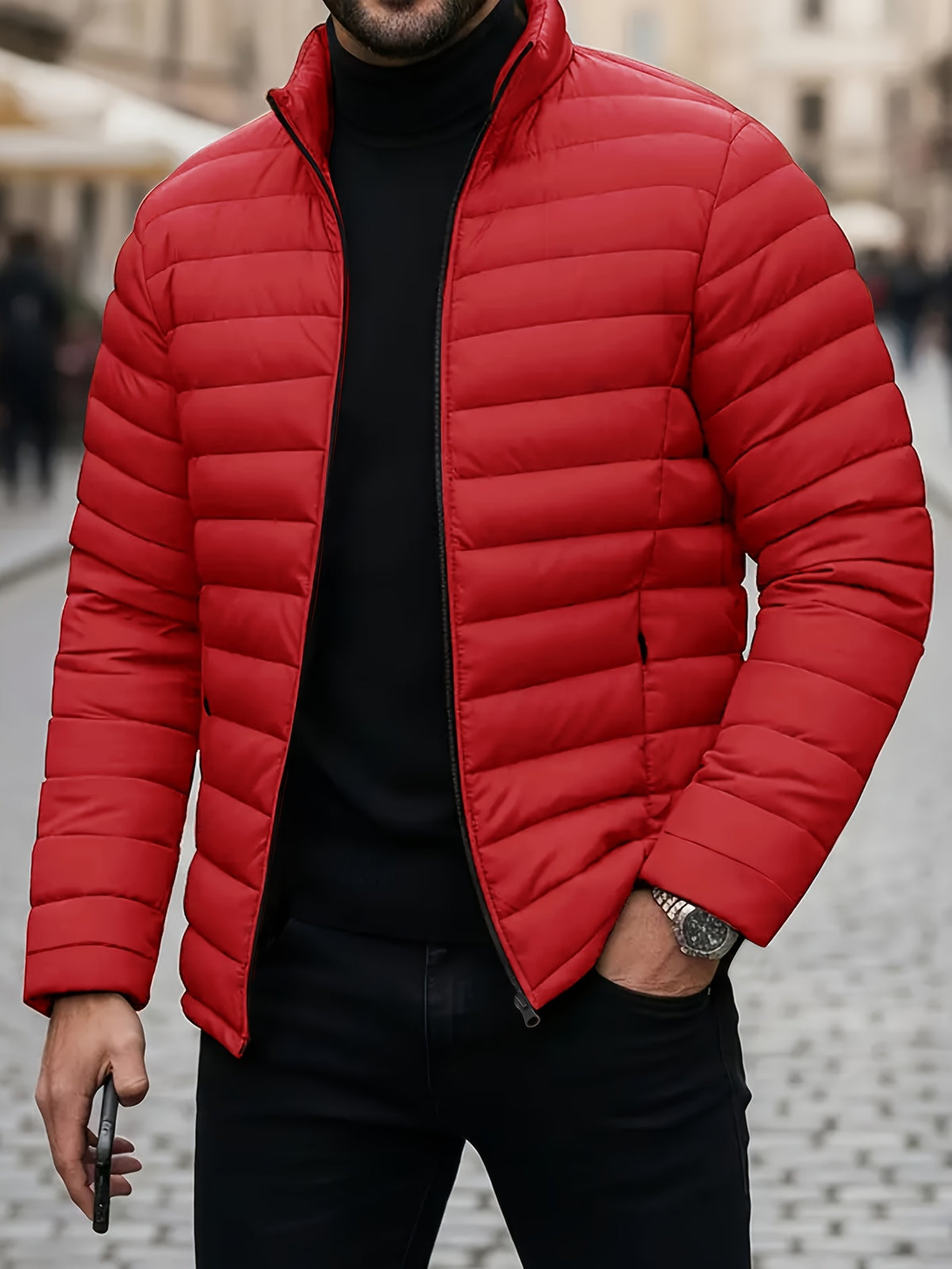 Men's Quilted Stand Collar Jacket for Autumn Winter