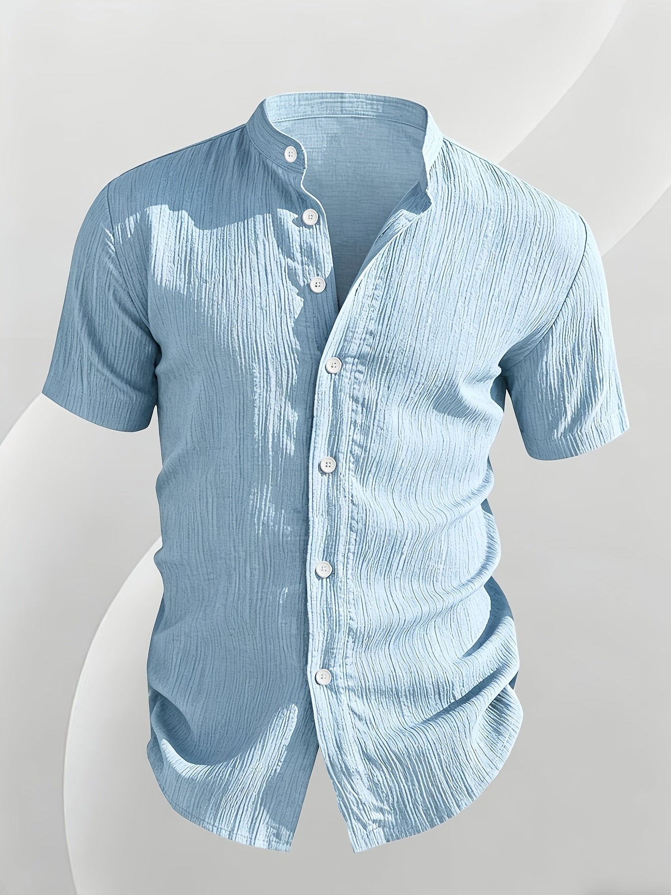 Men's Casual Solid Color Short-Sleeve Shirt with Stand Collar