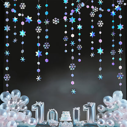 4-Meter Laser Snowflake Flower String - Vibrant Blue & Winter Party Decorations with Glowing Effect, Perfect for Christmas, New Year, Birthday, and Family Gatherings