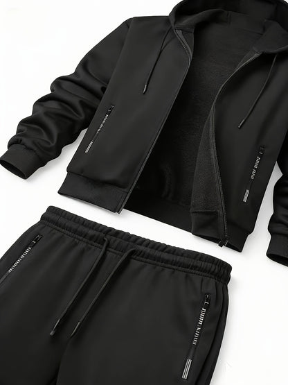 2pcs Men's Spring/autumn Set, Regular Fit Cardigan Sweatshirt with Zip-up Hoodie and Long Pants, Casual Sportswear - ayq