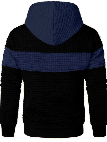 Fashion Hooded Sweatshirt | Casual Men'S Pullover with Slight Stretch Fabric, Long Sleeve, Pocket Details, Solid Color Pattern for Spring/Fall