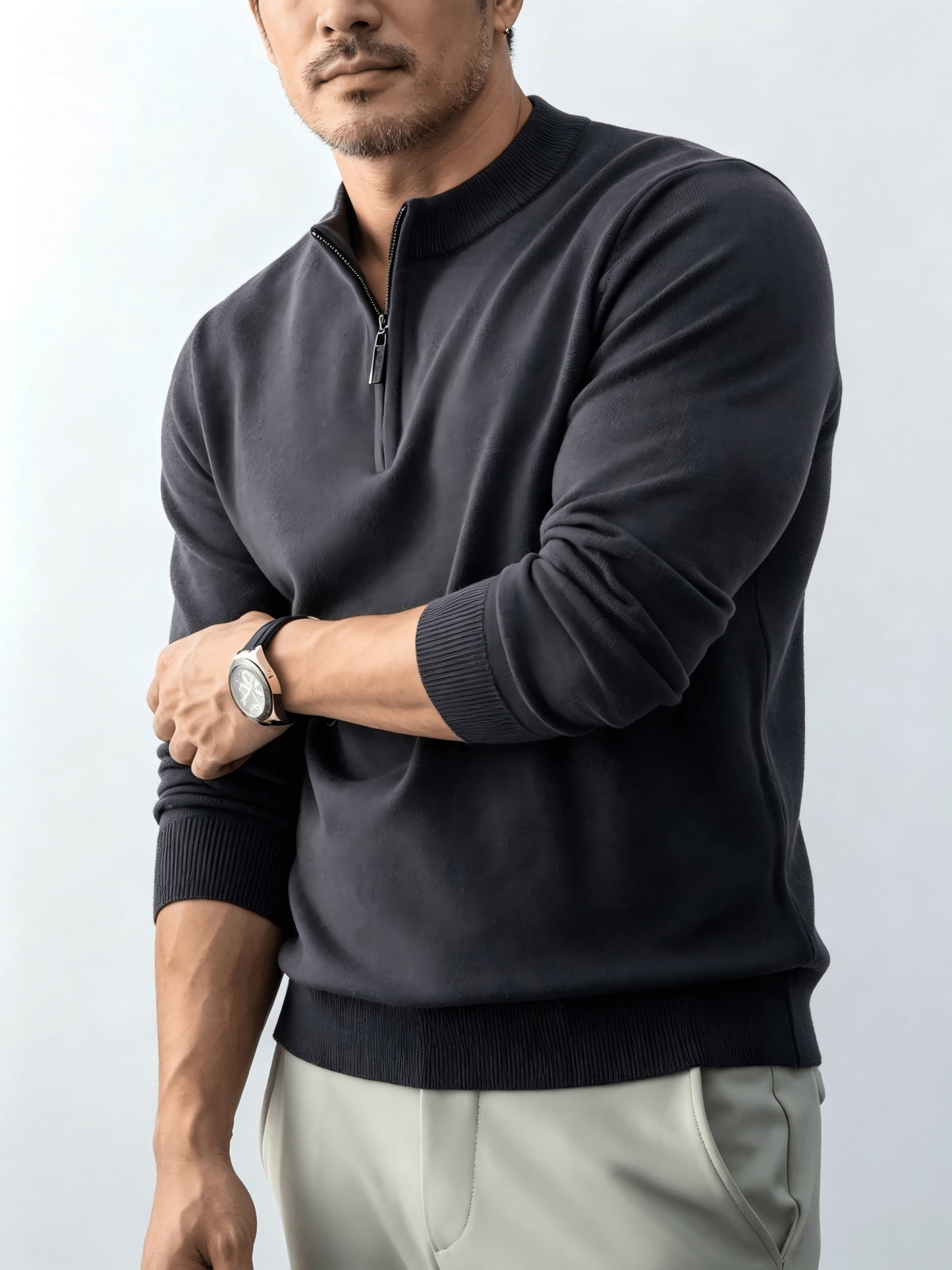 Men's Fall/Winter Half-Zip Stand Collar Knit Pullover Sweater