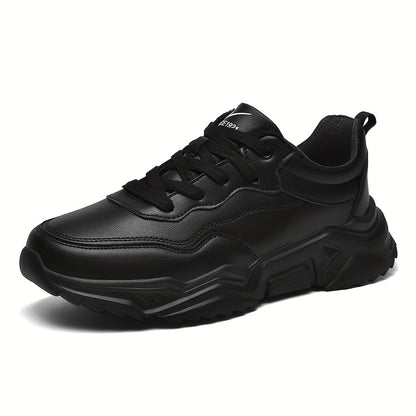 Men'S Stylish Athletic Shoes, Lightweight All-Black Lace-Up Casual Footwear, Perfect for Everyday Life And Leisure - ayq