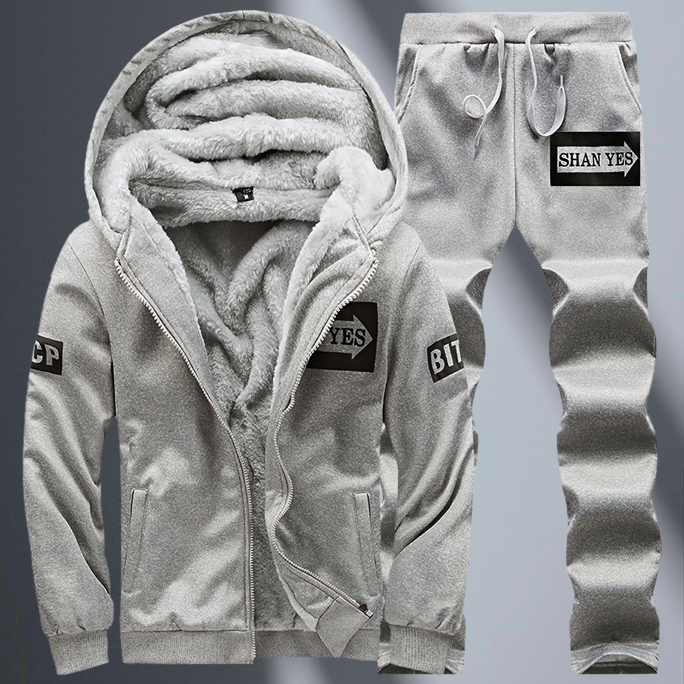 2pcs Men's -Lined Sportswear Set, Thickened Men's Casual Sportswear Set, Men's Sportswear Top and Bottom Set, Hooded Sweatshirt and Casual Sport Pants, -Lined and Thickened, Warm and Cold-Resistant, Suitable for Autumn and Wi