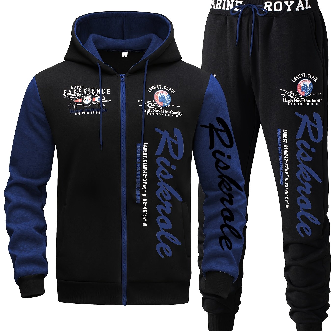 Men's Hooded Letter Print Tracksuit, 2pcs Casual Sports Set, Fashion Hoodie With Full-zip And Elastic-waist Pants, Regular Fit, Outdoor Cloth