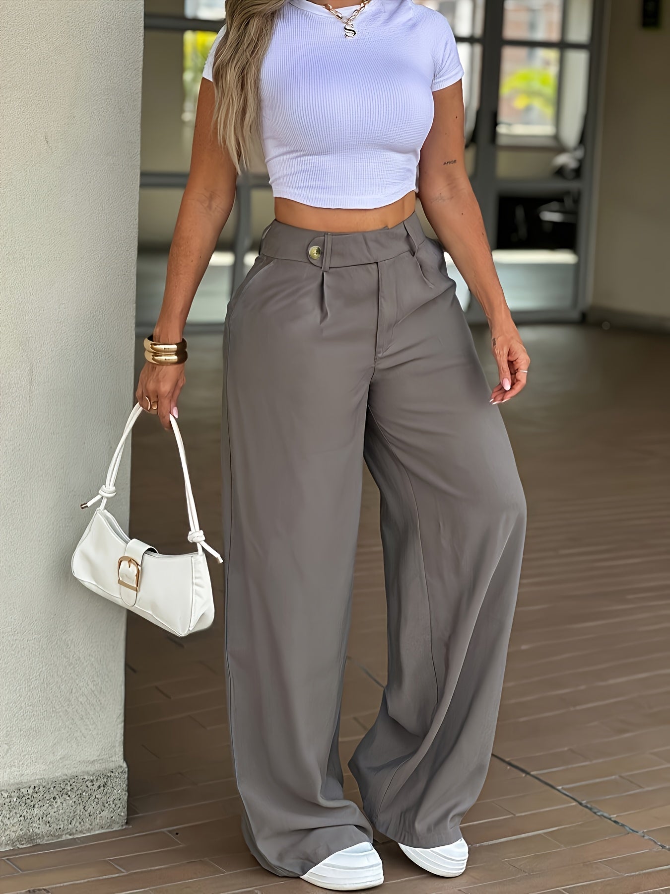 Women's High-Waist Wide-Leg Flowing Casual Trousers