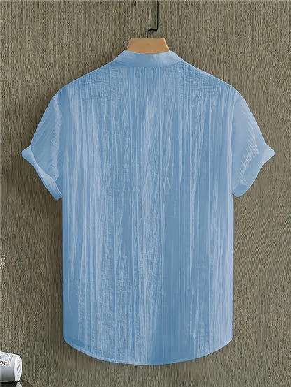 Men's Casual Elegant Short Sleeve Zipper Shirt with Stand Collar