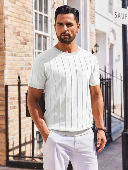 Men's Summer Knit Crew Neck Short Sleeve T-Shirt