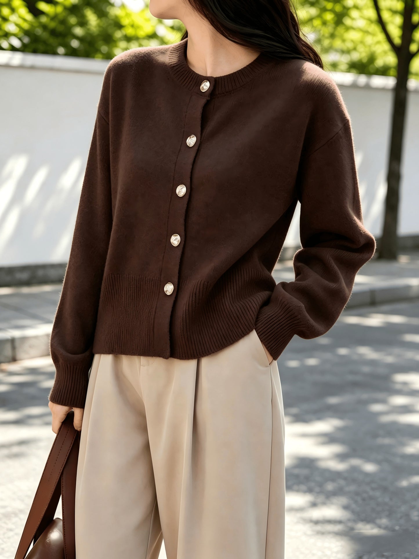 Women's Cozy Viscose Cardigan with Floral Button Detail