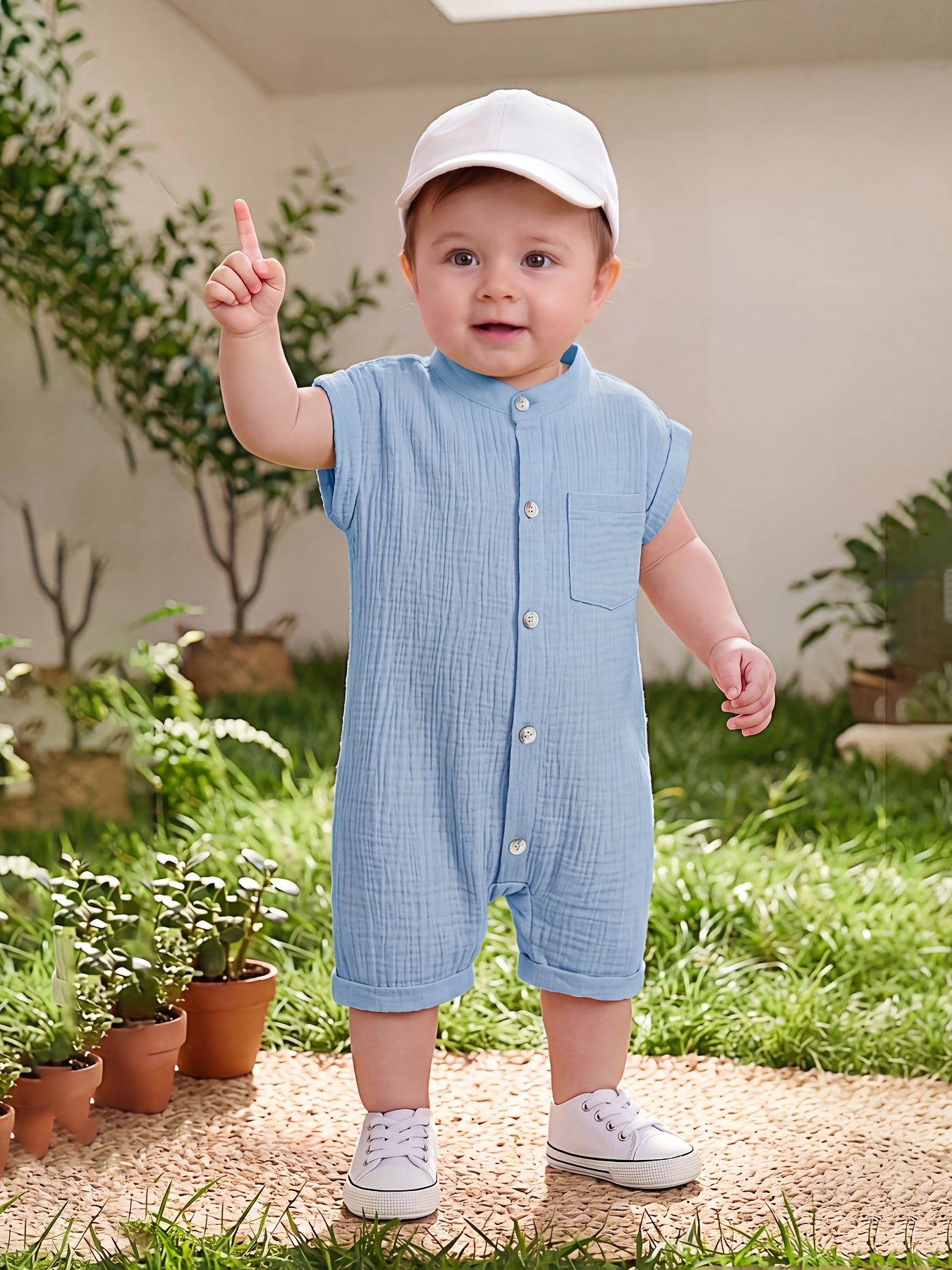 Baby Boys' Summer Cotton Onesie Romper in Bean Green