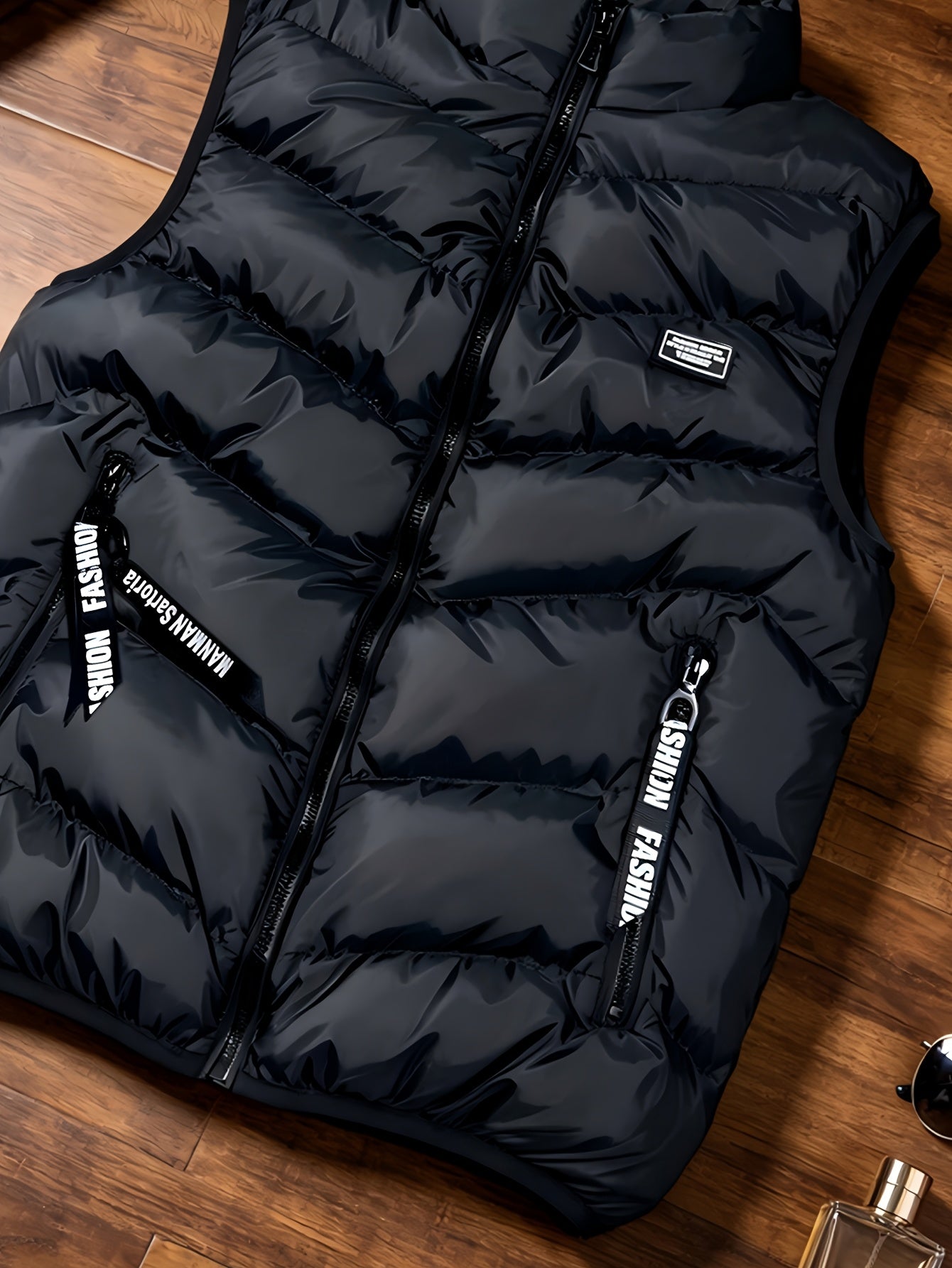 Men's Thickened Polyester Warm Vest with Full-Zip and Stand Collar