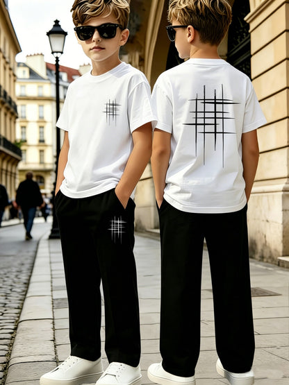 Boys' Casual Geometric Print Short Sleeve & Pants Set