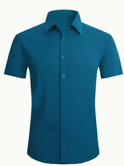Men’s High-Stretch Lapel Short-Sleeve Shirt for Summer Casual
