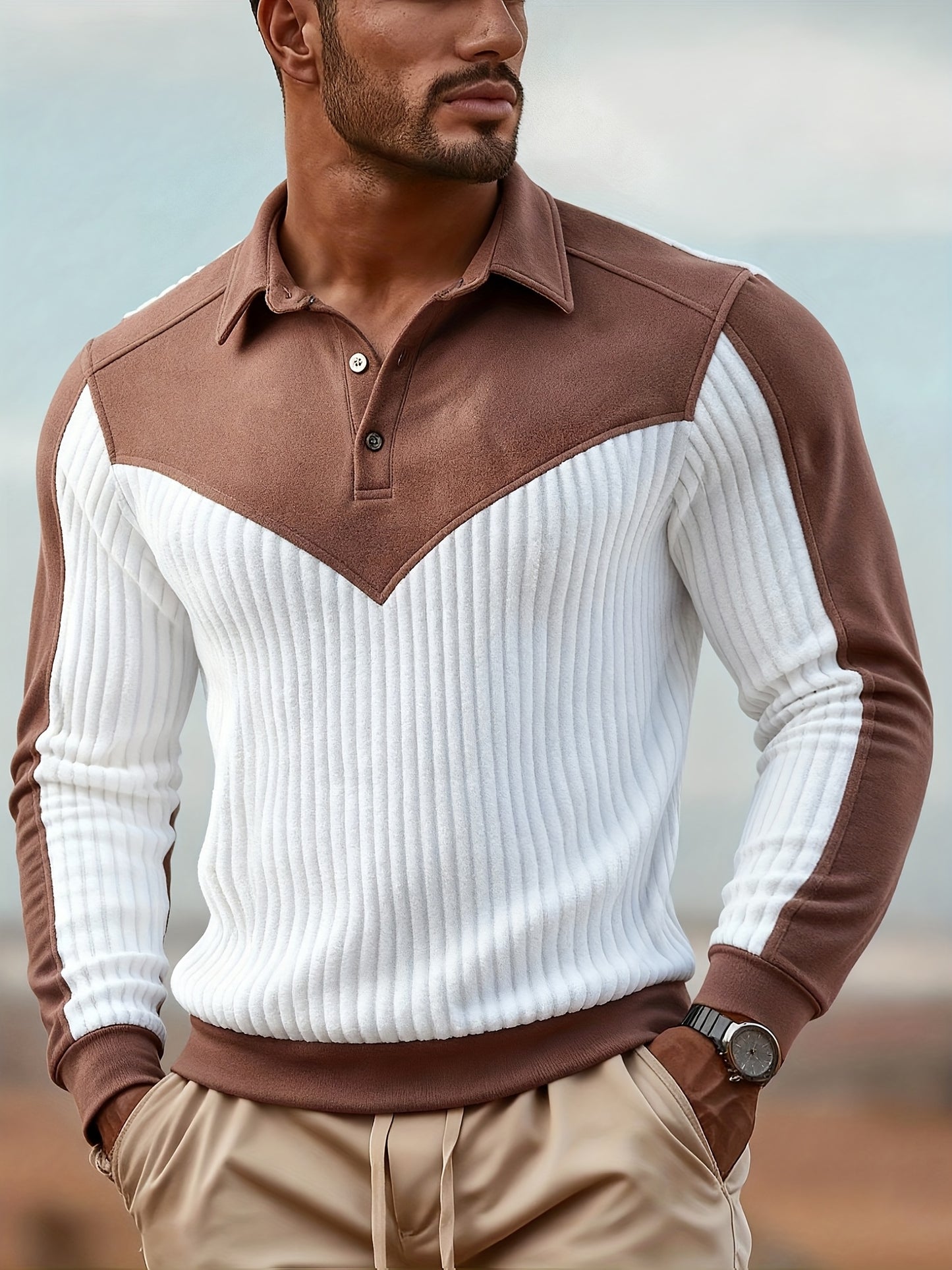 Men'S Fashion Casual Solid Color Long Sleeve Sweater | ROYALBOY, V-neck with Contrast Design, Suitable for Daily Wear and Parties
