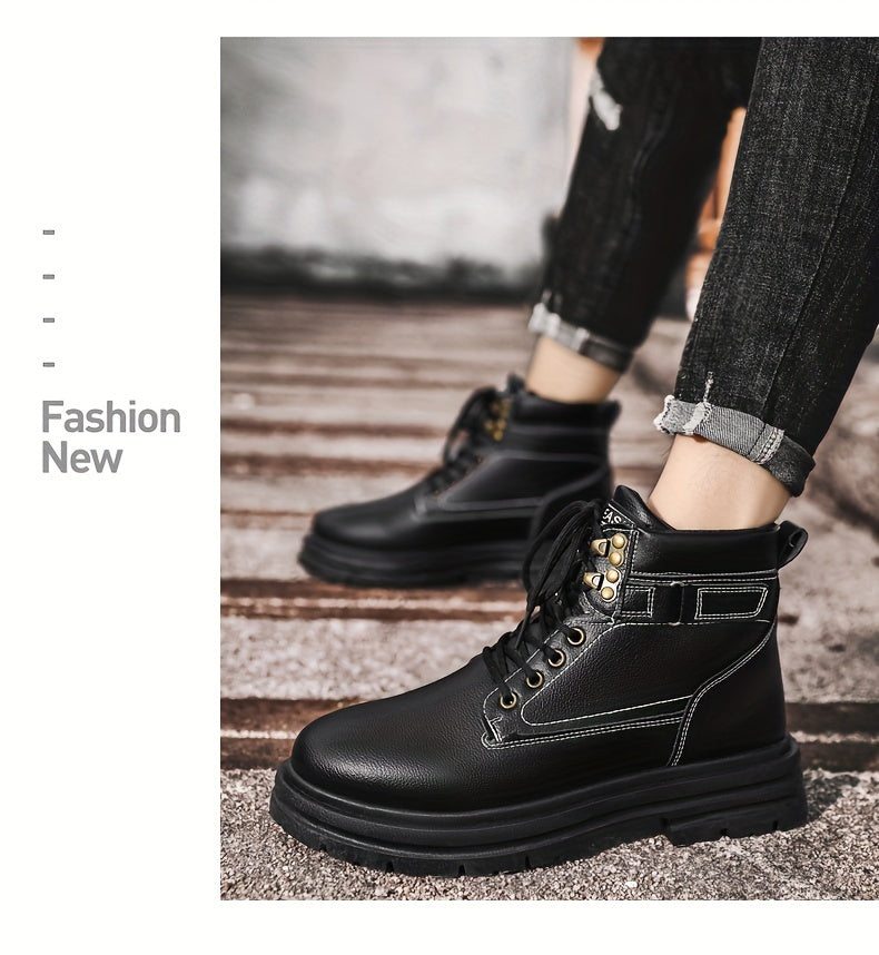 Large Size Men's High-Top Trendy British Style Short Boots Mid-Calf Work Boots Men's Hiking Boots High-Top Casual Shoes Short Boots