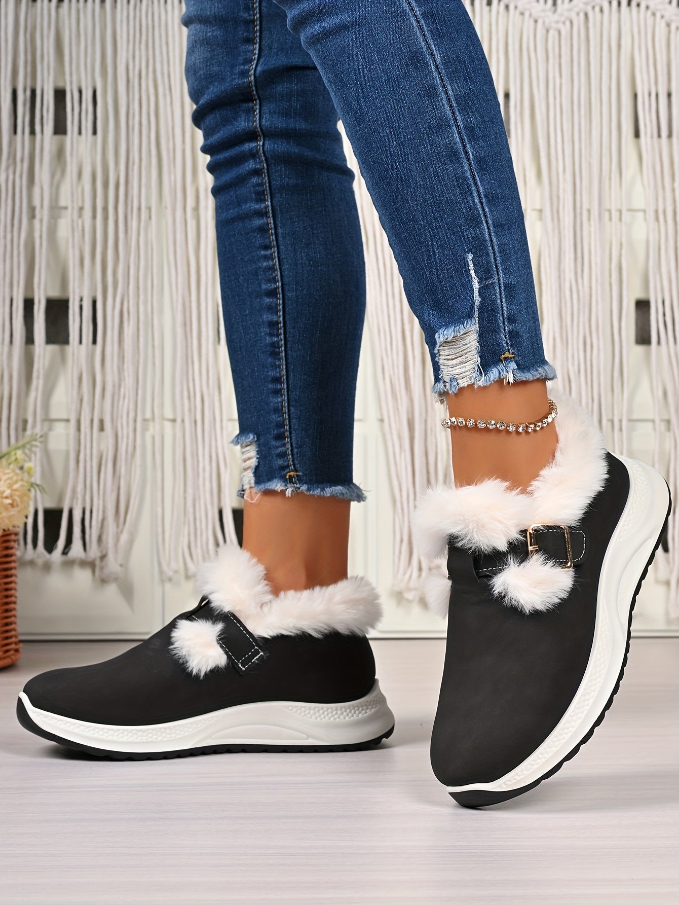 Women's Plush Winter Snow Boots with Faux Collar & - Slip-On/Lockable Ankle Strap, Cushioned PVC Sole - Grey/Lavender Synthetic - Warm Cozy Shoes for Ice, Snow, Indoor/Outdoor (Wide Widths Available) - Ideal, Winter Boots For