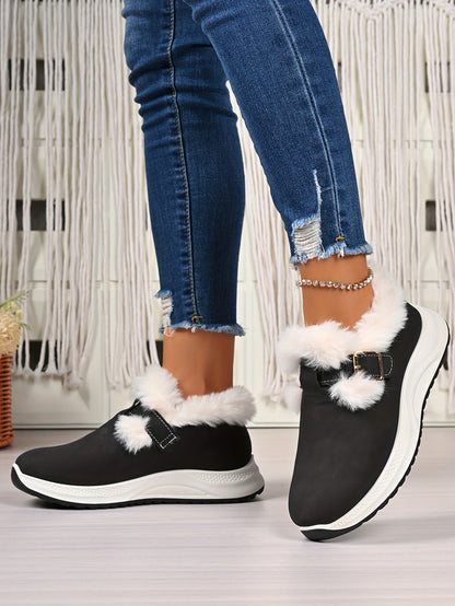 Women's Plush Winter Snow Boots with Faux Collar & - Slip-On/Lockable Ankle Strap, Cushioned PVC Sole - Grey/Lavender Synthetic - Warm Cozy Shoes for Ice, Snow, Indoor/Outdoor (Wide Widths Available) - Ideal, Winter Boots For