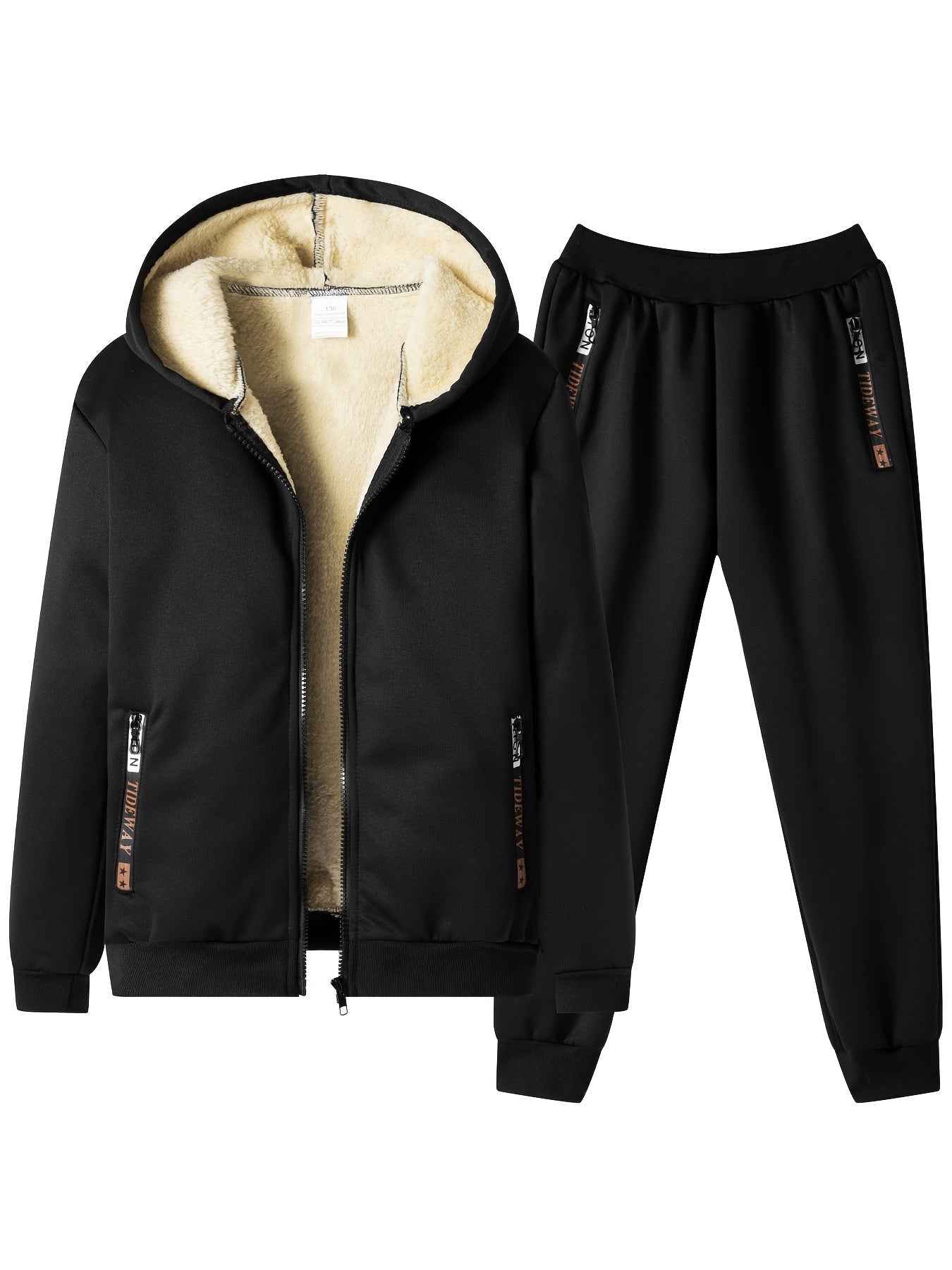 2pcs Boys' Fashion Fleece-Lined Thickened Jacket + Pants Set, Stylish Zip-Up Hoodie and Casual Sportswear Outfit for Autumn/Winter, Perfect Gift, Perfect for Outdoor, Autumn/winter Coat For Boy, Sportswear Suit For Boy, Boy C