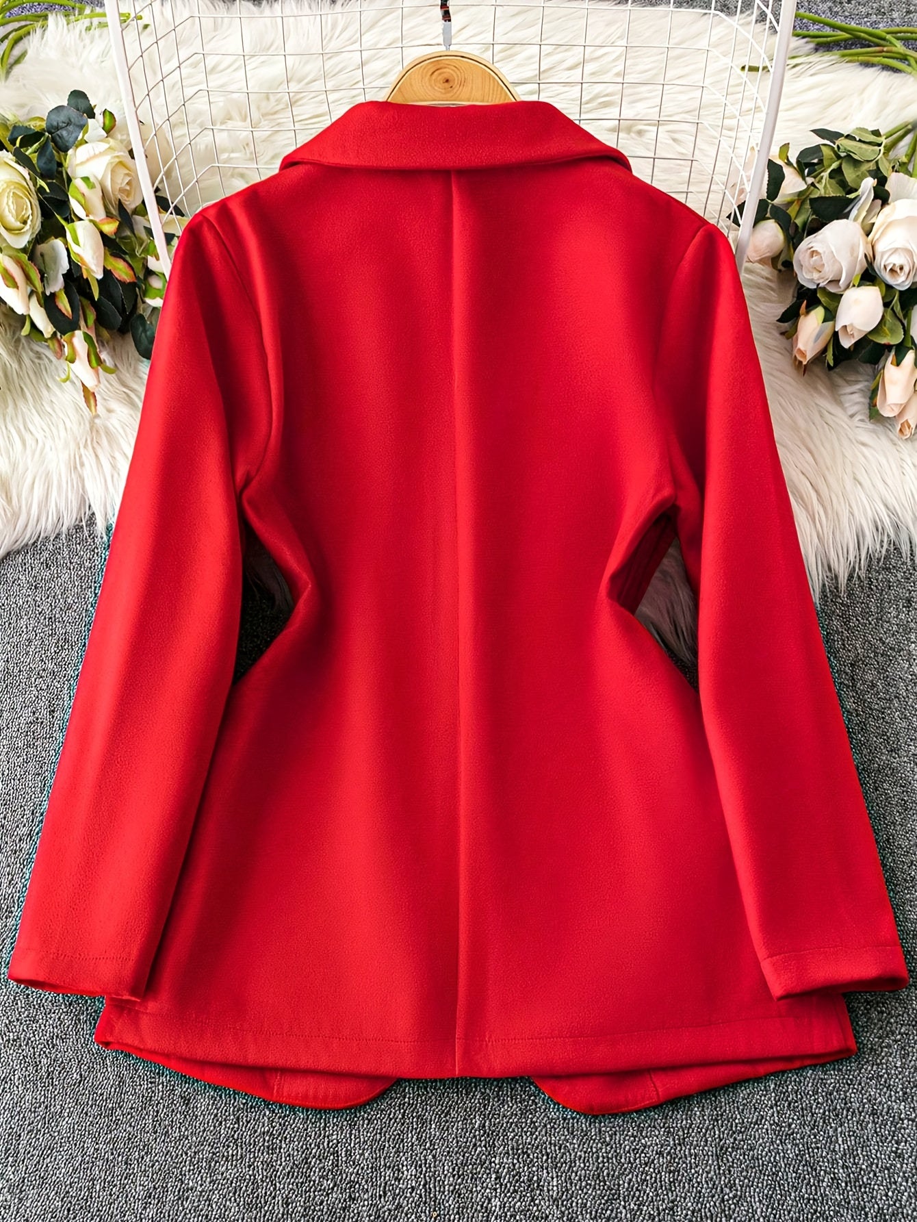 1pc Women'S Elegant Pink Blazer - Thick Winter Coat with Floral Pattern, Structured Lapel Collar & Single-Button Closure, Long Sleeve Tailored Jacket for Fall/Winter