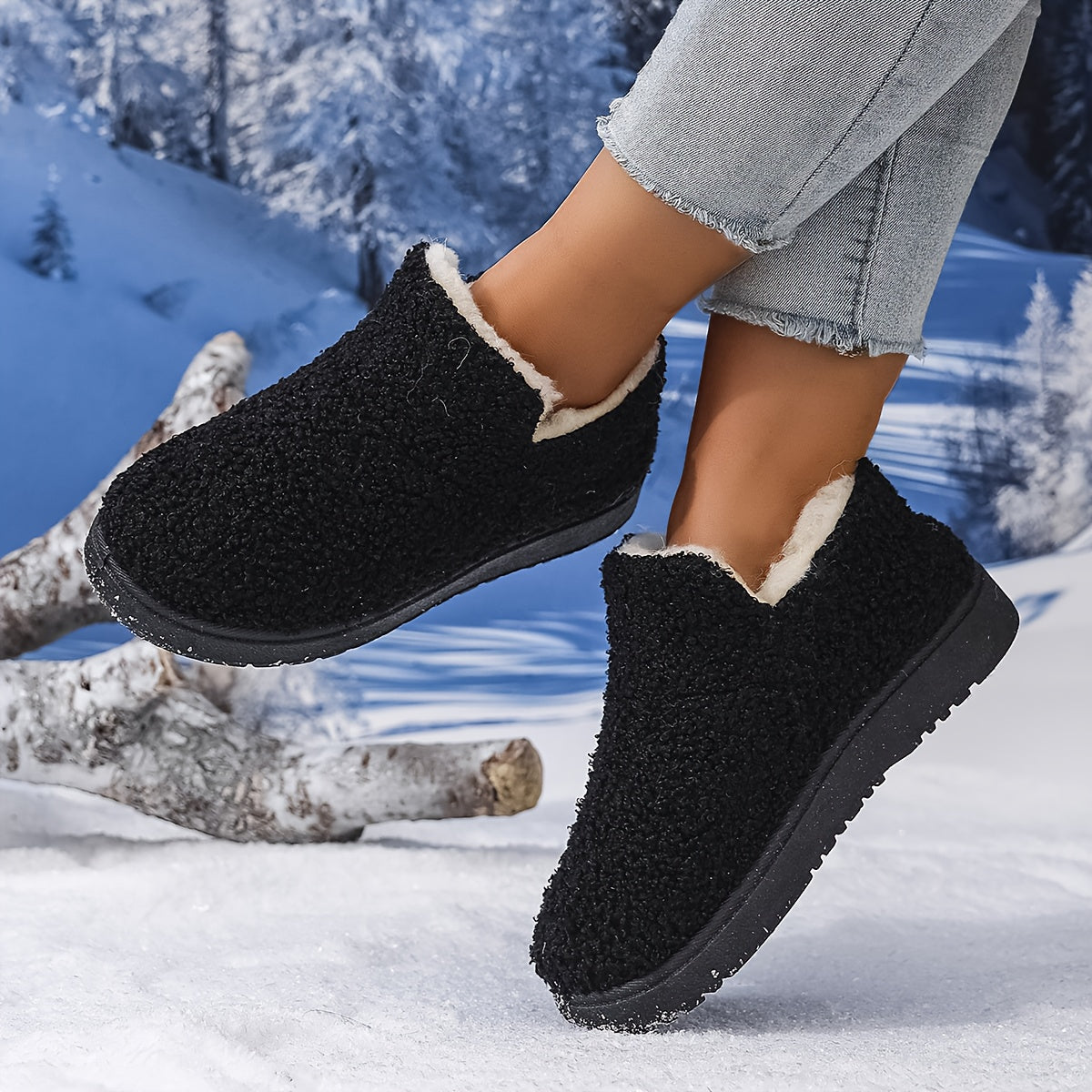 Women'S Plush Winter Slip-On Ankle Boots - Soft Fleece-Lined Low Heel Casual Shoes, Lightweight & Durable, Perfect for Y Days, Winter Footwear | Slipon Boots | Synthetic Cover Sole