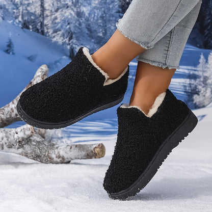 Women'S Plush Winter Slip-On Ankle Boots - Soft Fleece-Lined Low Heel Casual Shoes, Lightweight & Durable, Perfect for Y Days, Winter Footwear | Slipon Boots | Synthetic Cover Sole