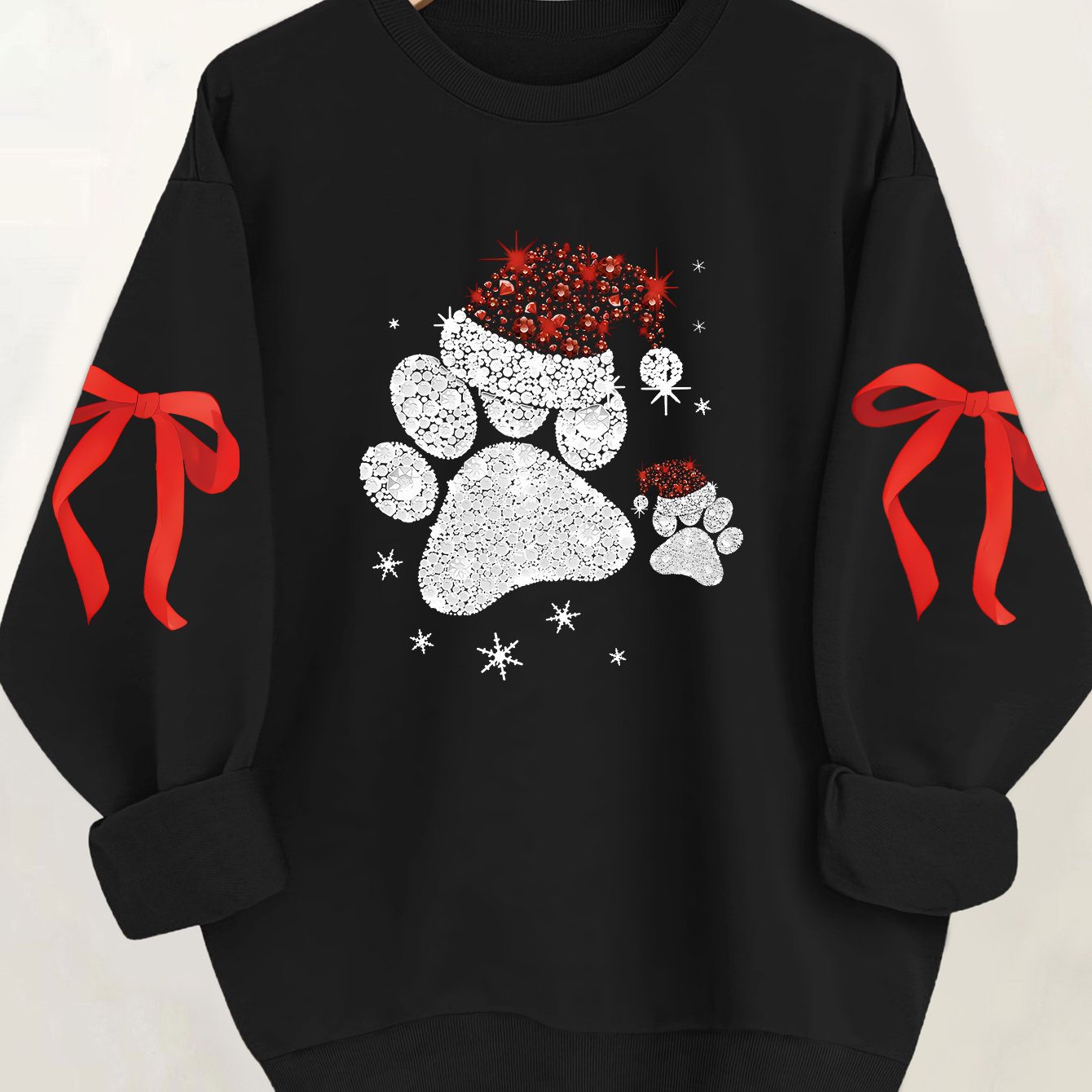 Women'S Glittery Snowman & Santa Hat Print Sweater - Winter Warmth with Red & Snowflakes, Round Neck Casual Sweater for Fall & Winter, Cozy Holiday Outfit For Christmas & New Year's, Christmas Sweater, Seasonal Fashion, Festi