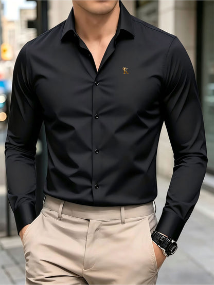 Men's Casual Minimalist Logo Print Shirt for Spring and Fall
