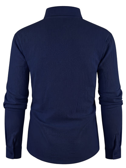 Men's Autumn Linen Button-Up Shirt Long Sleeve Casual Style