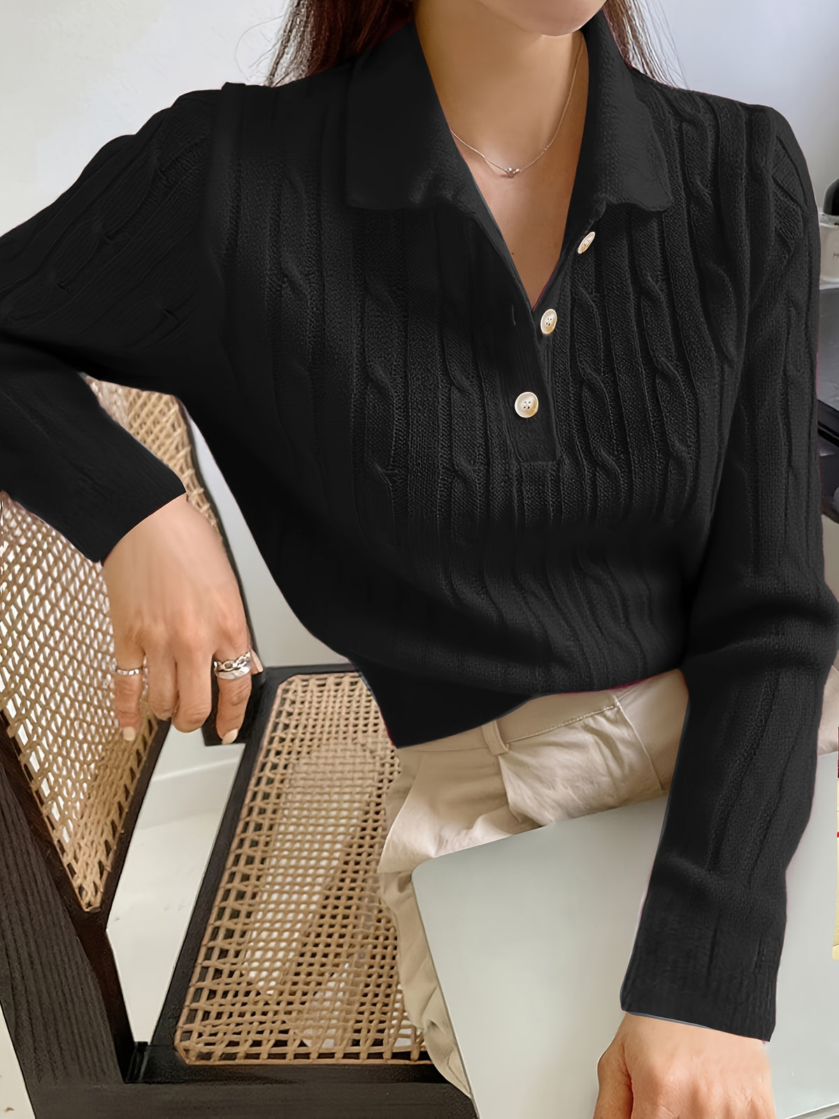 Elegant Long Sleeve Henley Pullover for Women - Fall/Winter Knit