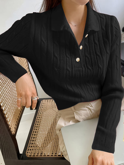 Elegant Long Sleeve Henley Pullover for Women - Fall/Winter Knit