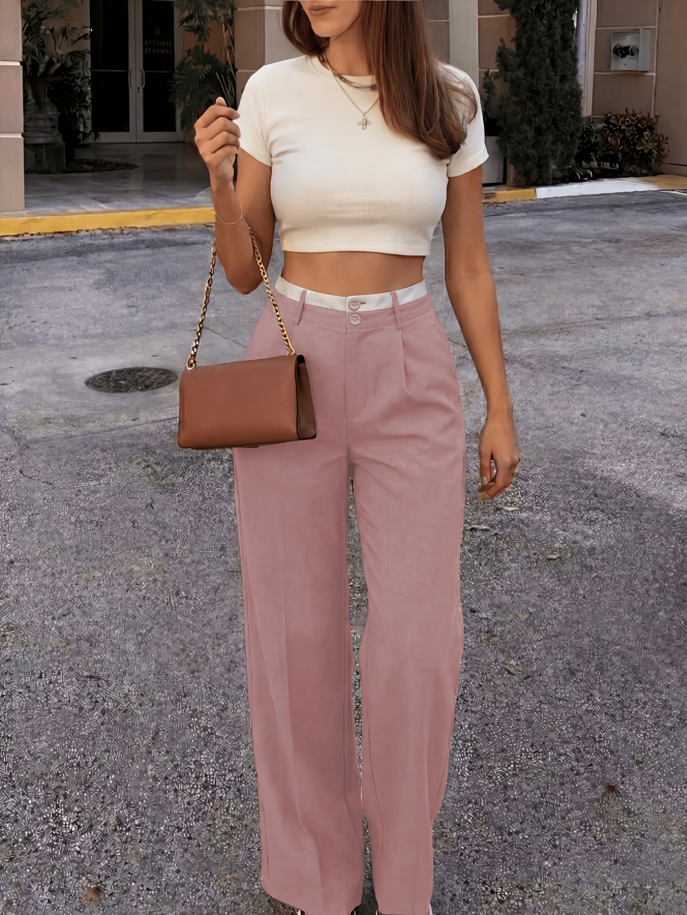 Women’s Retro High-Waisted Color-Block Casual Suit Pants